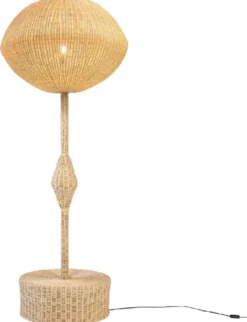 Casa Padrino Luxus Designer Stehleuchte Naturfarben Ø 70 x H. 177 cm - Runde Rattan Stehlampe - Wohnzimmer Stehleuchte - Luxus Leuchten - Luxus Stehleuchten