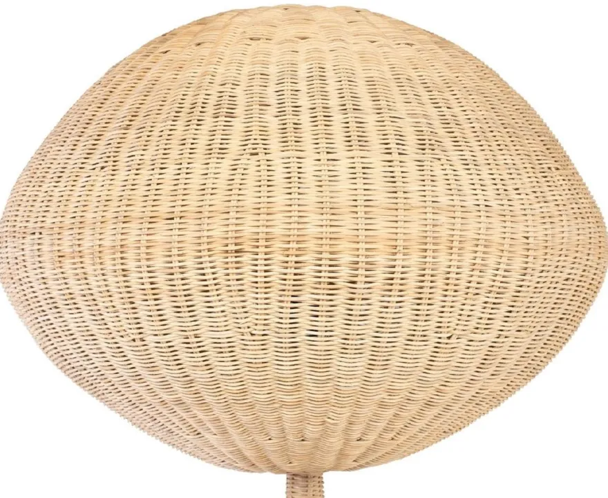 Casa Padrino Luxus Designer Stehleuchte Naturfarben Ø 70 x H. 177 cm - Runde Rattan Stehlampe - Wohnzimmer Stehleuchte - Luxus Leuchten - Luxus Stehleuchten