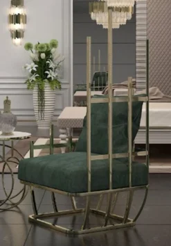 Casa Padrino Luxus Designer Sessel rechte Seite mit Kissen Grün / Gold 68 x 68 x H. 153 cm - Wohnzimmer Möbel - Hotel Möbel - Luxus Möbel