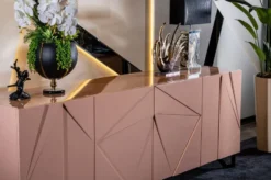 Casa Padrino Luxus Designer Sideboard Rosa / Schwarz 220 x 50 x H. 88 cm - Massivholz Schrank mit 4 Türen - Esszimmer Möbel - Hotel Möbel - Designer Möbel - Luxus Möbel