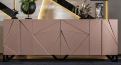 Casa Padrino Luxus Designer Sideboard Rosa / Schwarz 220 x 50 x H. 88 cm - Massivholz Schrank mit 4 Türen - Esszimmer Möbel - Hotel Möbel - Designer Möbel - Luxus Möbel