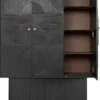 Casa Padrino Luxus Designer Schrank Schwarz 130 x 45 x H. 190 cm - Massivholz Regalschrank mit 3 Türen - Schlafzimmer Schrank - Wohnzimmer Schrank - Büro Schrank - Luxus Möbel
