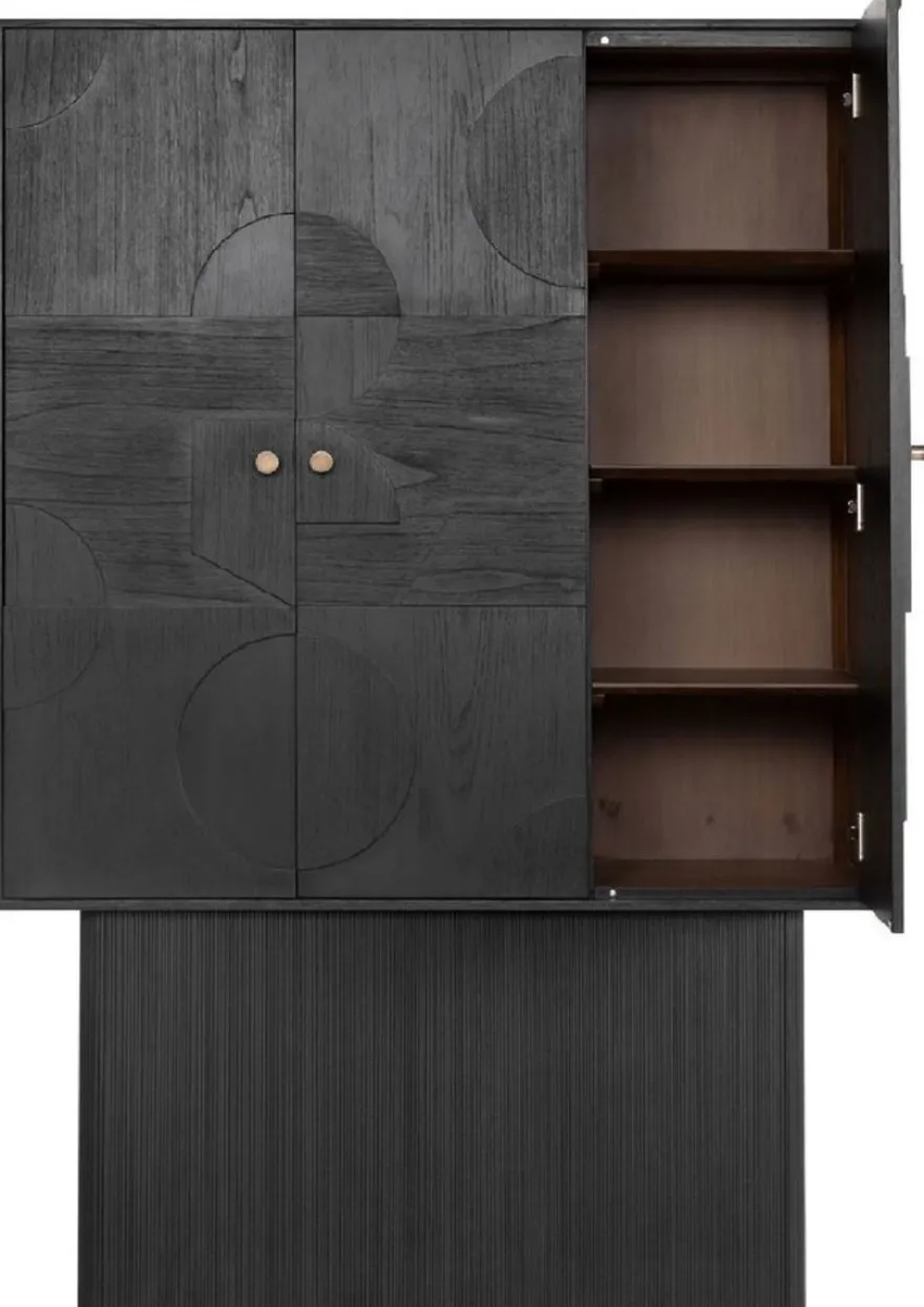 Casa Padrino Luxus Designer Schrank Schwarz 130 x 45 x H. 190 cm - Massivholz Regalschrank mit 3 Türen - Schlafzimmer Schrank - Wohnzimmer Schrank - Büro Schrank - Luxus Möbel