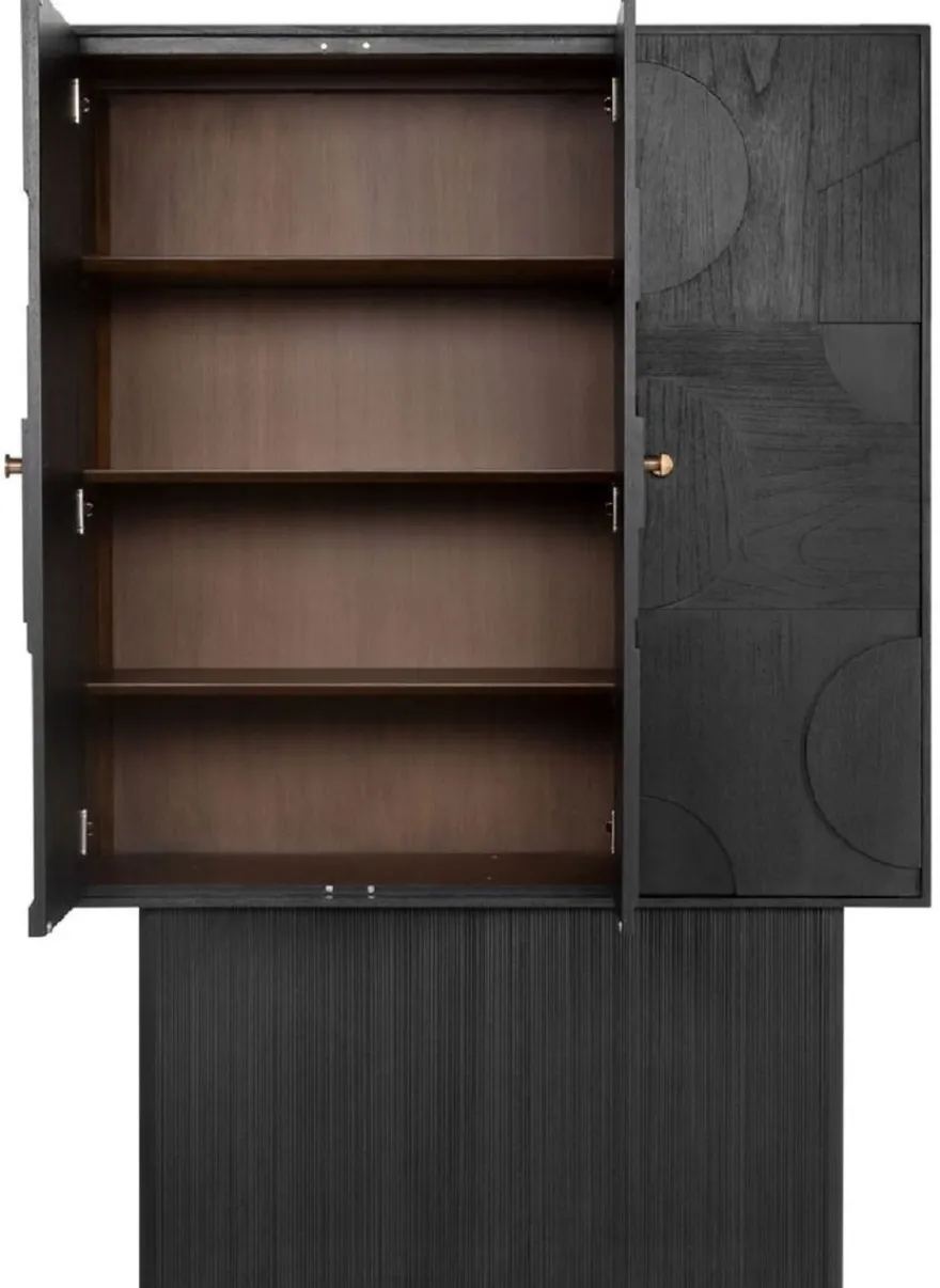 Casa Padrino Luxus Designer Schrank Schwarz 130 x 45 x H. 190 cm - Massivholz Regalschrank mit 3 Türen - Schlafzimmer Schrank - Wohnzimmer Schrank - Büro Schrank - Luxus Möbel