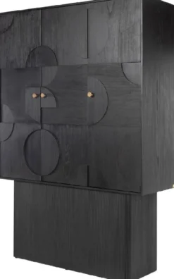 Casa Padrino Luxus Designer Schrank Schwarz 130 x 45 x H. 190 cm - Massivholz Regalschrank mit 3 Türen - Schlafzimmer Schrank - Wohnzimmer Schrank - Büro Schrank - Luxus Möbel