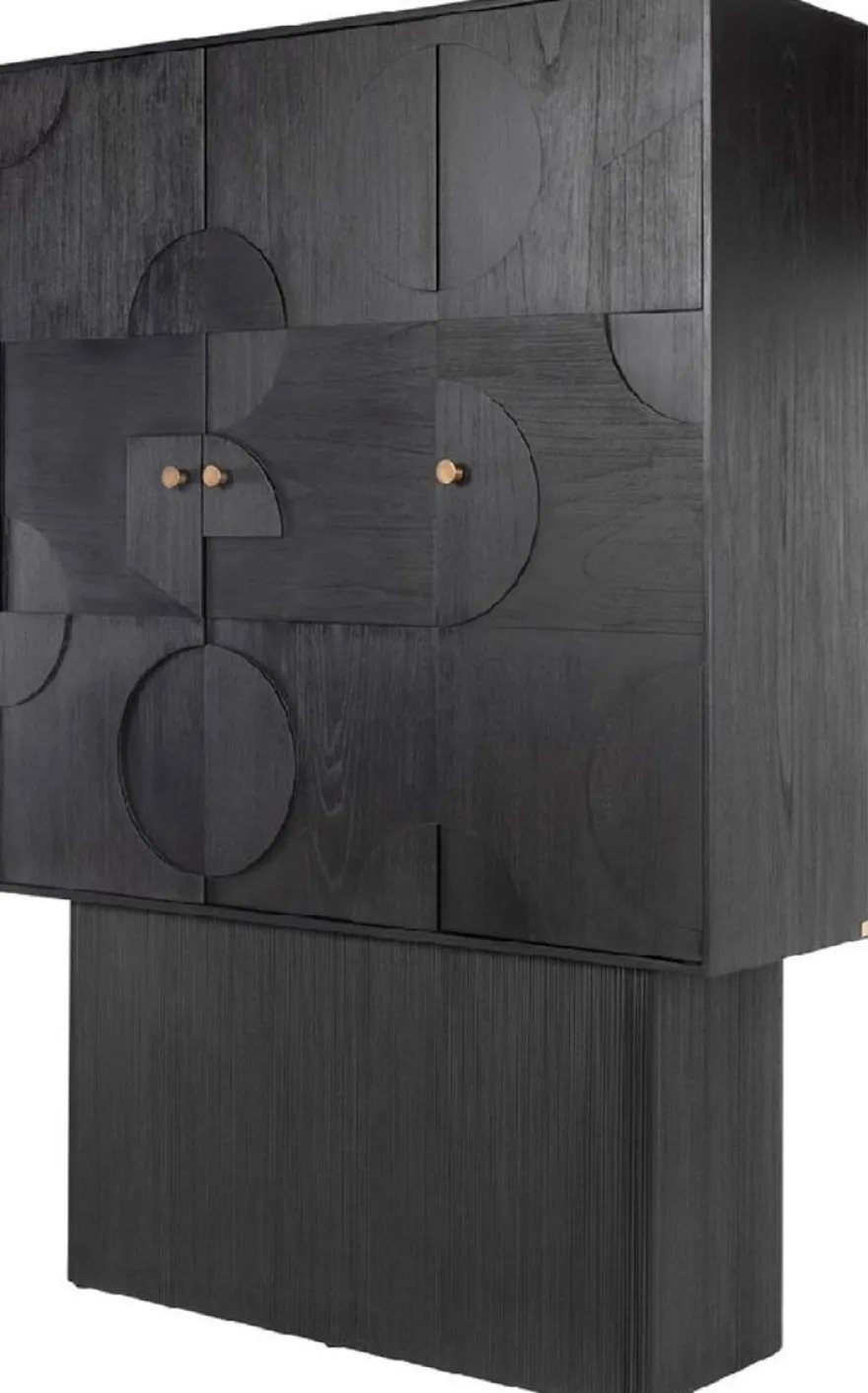 Casa Padrino Luxus Designer Schrank Schwarz 130 x 45 x H. 190 cm - Massivholz Regalschrank mit 3 Türen - Schlafzimmer Schrank - Wohnzimmer Schrank - Büro Schrank - Luxus Möbel