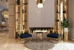Casa Padrino Luxus Designer Sessel rechte Seite Schwarz / Gold 68 x 68 x H. 153 cm - Wohnzimmer Möbel - Hotel Möbel - Luxus Möbel