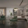 Casa Padrino Luxus Designer Sessel linke Seite mit Kissen Grün / Gold 68 x 68 x H. 153 cm - Wohnzimmer Möbel - Hotel Möbel - Luxus Möbel