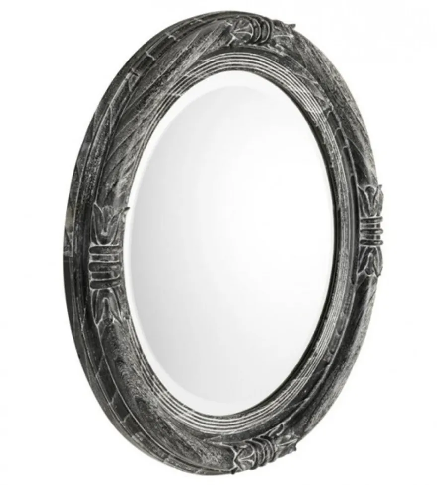 Casa Padrino Luxus Designer Wandspiegel in Schwarzem Kalk - Durchmesser 80 cm
