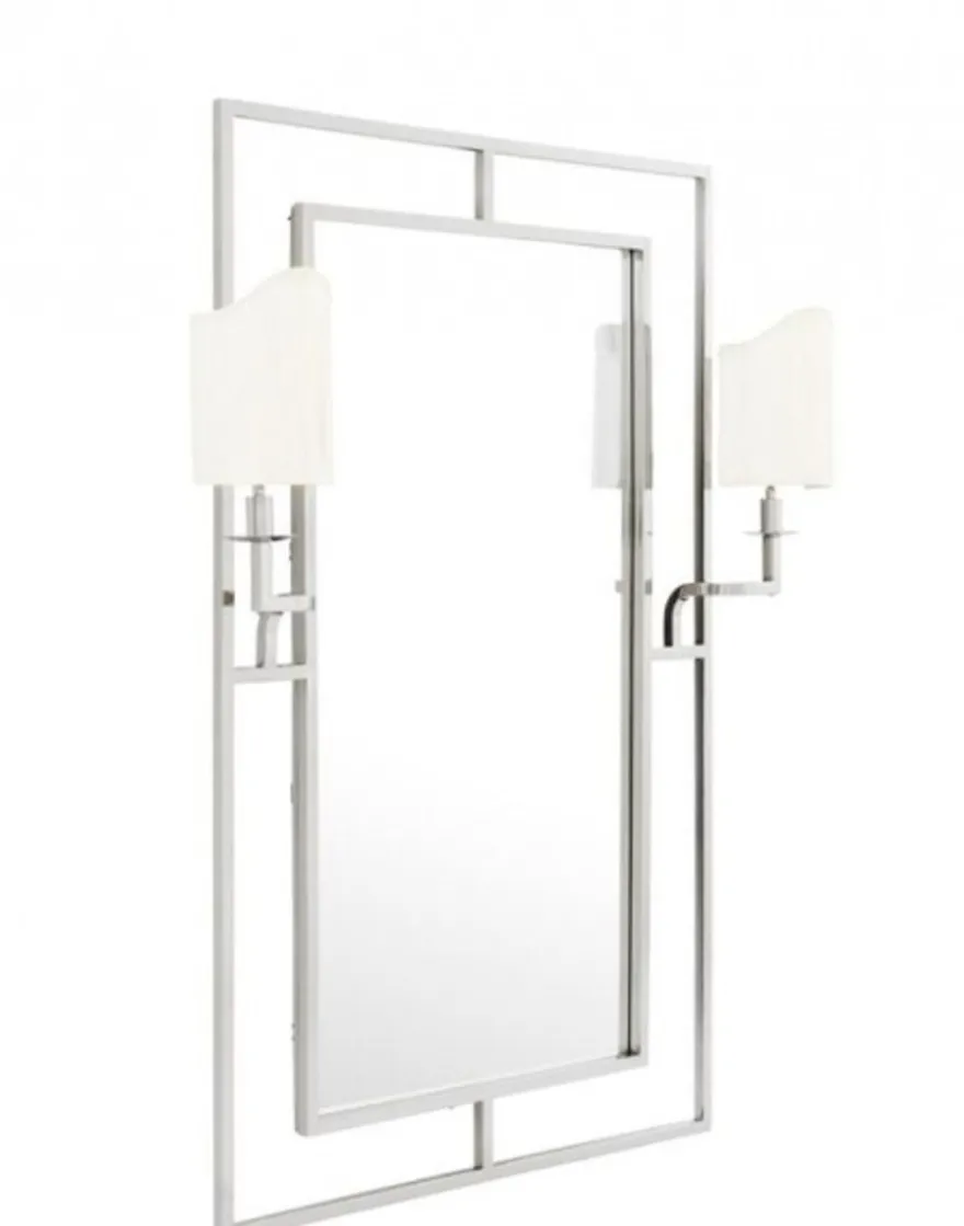 Casa Padrino Luxus Designer Wandspiegel in Nickel mit Beleuchtung 113 x H 140 cm