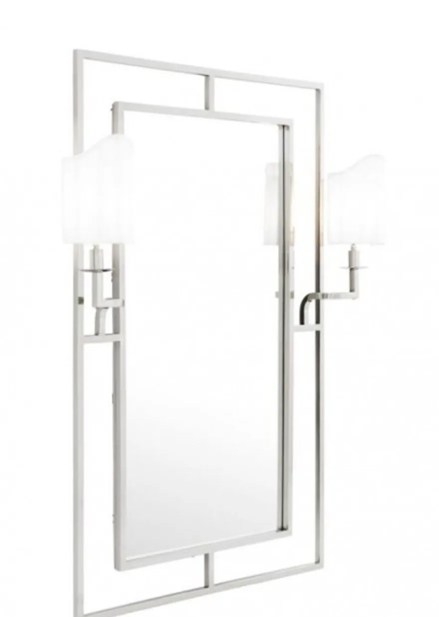 Casa Padrino Luxus Designer Wandspiegel in Nickel mit Beleuchtung 113 x H 140 cm