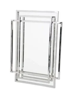 Casa Padrino Luxus Designer Wandspiegel in Silber, polierter Edelstahl und Spiegelglas, 85 x 115 cm