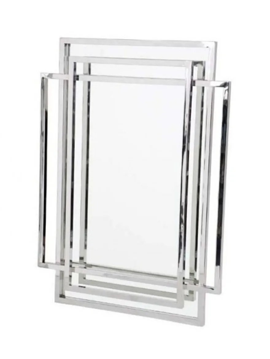 Casa Padrino Luxus Designer Wandspiegel in Silber, polierter Edelstahl und Spiegelglas, 85 x 115 cm