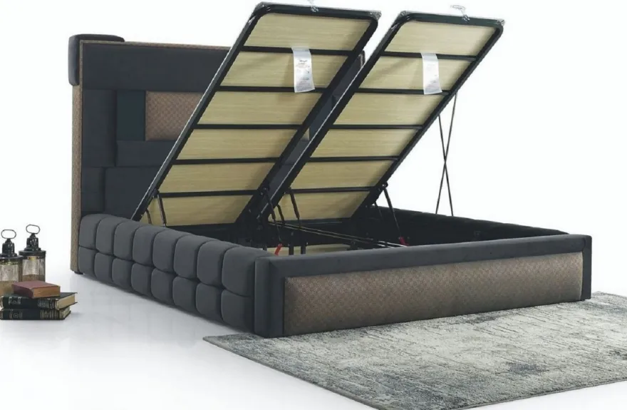 Casa Padrino Luxus Doppelbett Grau / Braun - Modernes Massivholz Bett - Moderne Schlafzimmer & Hotel Möbel - Luxus Kollektion