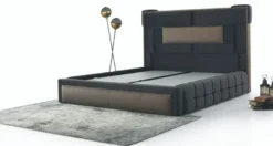 Casa Padrino Luxus Doppelbett Grau / Braun - Modernes Massivholz Bett - Moderne Schlafzimmer & Hotel Möbel - Luxus Kollektion