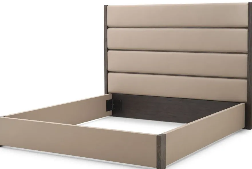 Casa Padrino Luxus Doppelbett Rahmen mit Kopfteil Grau / Dunkelbraun 205,5 x 225 x H. 150,5 cm - Schlafzimmer Möbel - Hotel Möbel - Luxus Qualität