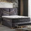 Casa Padrino Luxus Doppelbett Lila / Gold - Verschiedene Größen - Massivholz Bett mit Kopfteil und Matratze - Schlafzimmer Möbel - Hotel Möbel - Luxus Möbel