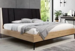 Casa Padrino Luxus Doppelbett Schwarz / Naturfarben - Edles Massivholz Bett mit Kopfteil - Schlafzimmer Möbel - Hotel Möbel - Luxus Möbel - Schlafzimmer Einrichtung - Luxus Einrichtung