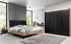 Casa Padrino Luxus Doppelbett Schwarz / Naturfarben - Edles Massivholz Bett mit Kopfteil - Schlafzimmer Möbel - Hotel Möbel - Luxus Möbel - Schlafzimmer Einrichtung - Luxus Einrichtung