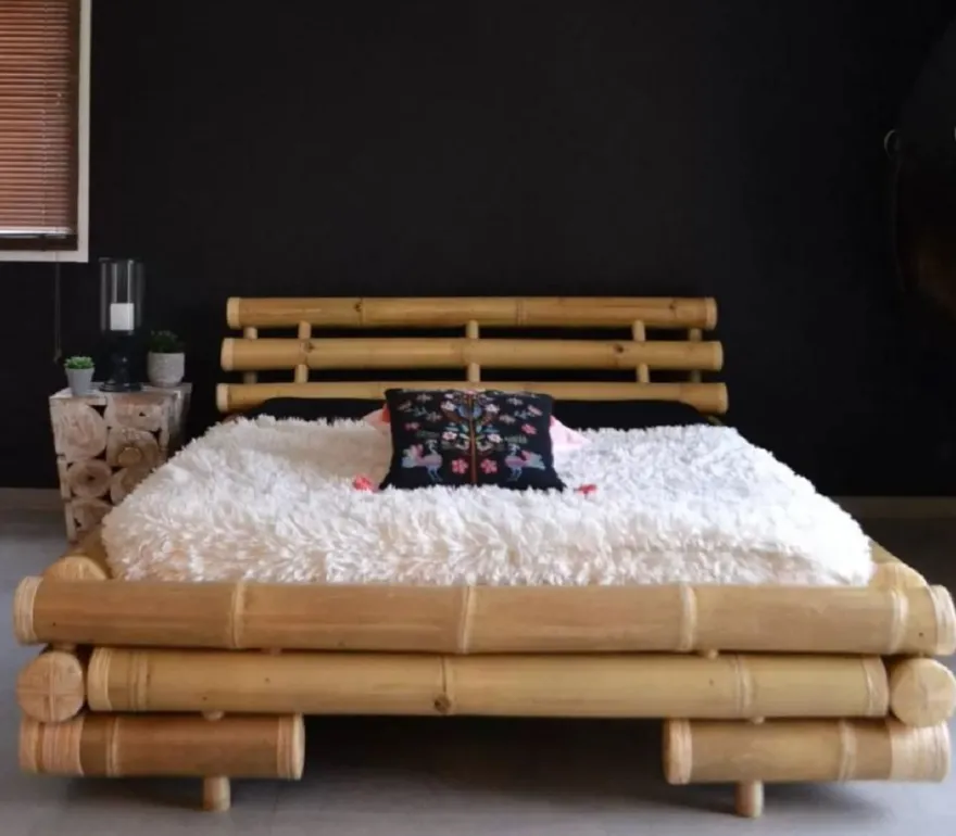 Casa Padrino Luxus Doppelbett Naturfarben 190 x 245 x H. 70 cm - Bambus Bett - Schlafzimmer Möbel - Bambus Möbel - Luxus Möbel - Luxus Einrichtung