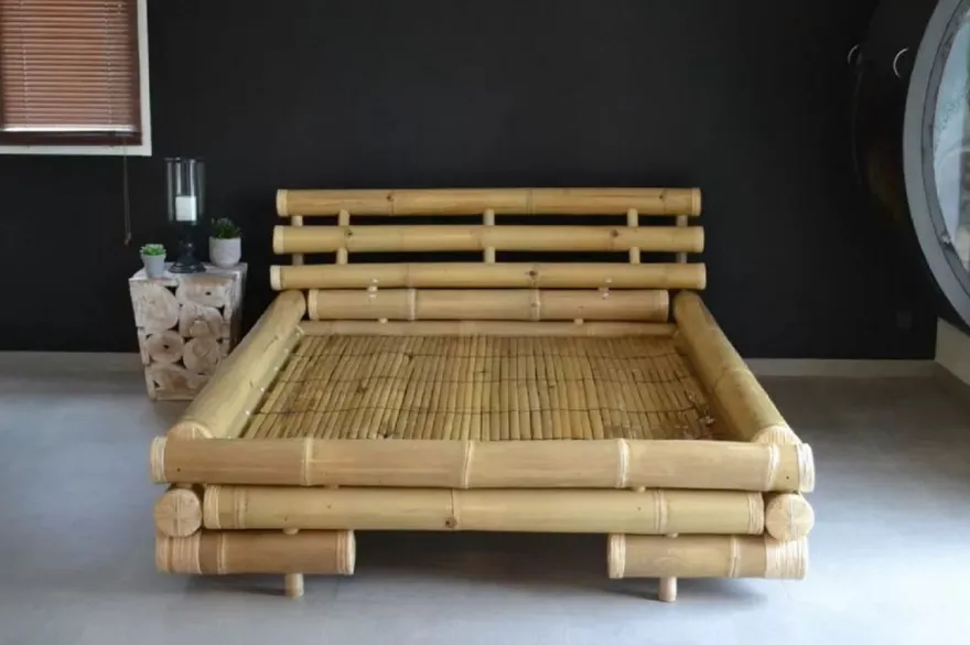 Casa Padrino Luxus Doppelbett Naturfarben 190 x 245 x H. 70 cm - Bambus Bett - Schlafzimmer Möbel - Bambus Möbel - Luxus Möbel - Luxus Einrichtung