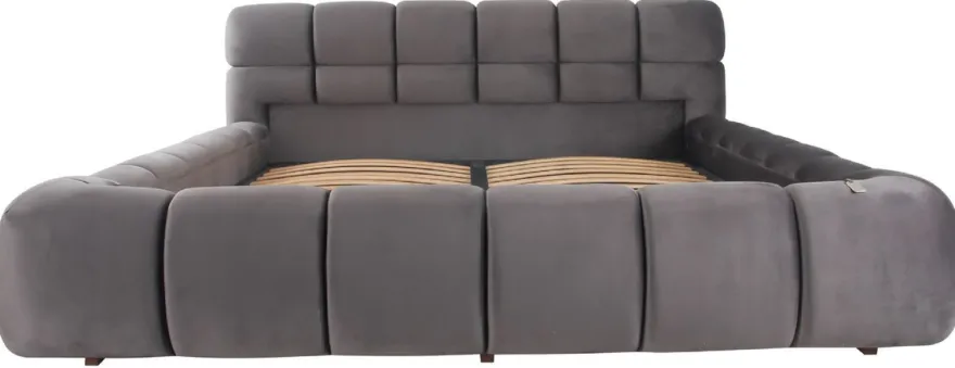 Casa Padrino Luxus Doppelbett Grau - Verschiedene Größen - Modernes Bett mit Kopfteil und Lattenrost - Moderne Schlafzimmer Möbel