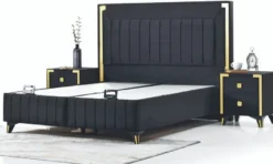 Casa Padrino Luxus Doppelbett Schwarz / Gelbgold - Modernes Massivholz Bett - Moderne Schlafzimmer & Hotel Möbel - Luxus Kollektion
