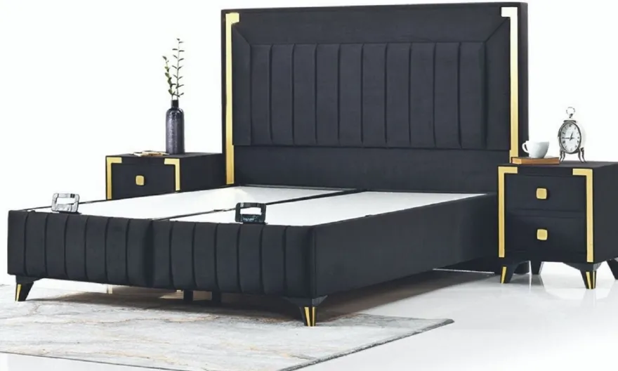 Casa Padrino Luxus Doppelbett Schwarz / Gelbgold - Modernes Massivholz Bett - Moderne Schlafzimmer & Hotel Möbel - Luxus Kollektion