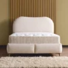 Casa Padrino Luxus Doppelbett mit Matratze und LED Beleuchtung Beige / Braun 180 x 200 cm - Hotel Möbel - Schlafzimmer Möbel