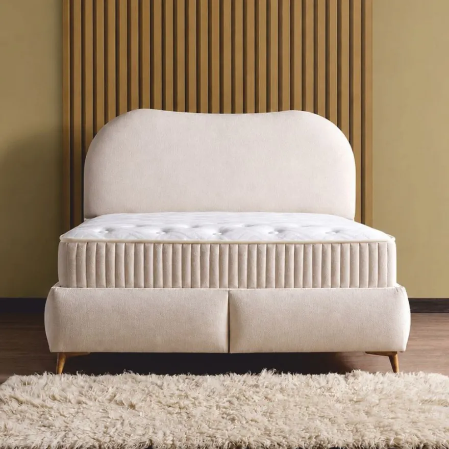 Casa Padrino Luxus Doppelbett mit Matratze und LED Beleuchtung Beige / Braun 180 x 200 cm - Hotel Möbel - Schlafzimmer Möbel