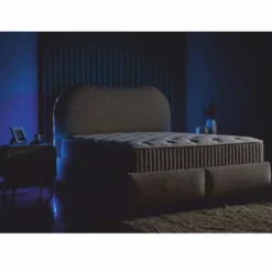 Casa Padrino Luxus Doppelbett mit Matratze und LED Beleuchtung Beige / Braun 180 x 200 cm - Hotel Möbel - Schlafzimmer Möbel