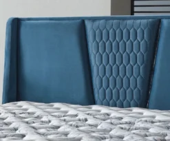 Casa Padrino Luxus Doppelbett Blau / Weiß / Silber 180 x 200 cm - Massivholz Bett mit Kopfteil und Matratze - Schlafzimmer Möbel - Hotel Möbel - Luxus Möbel - Luxus Einrichtung