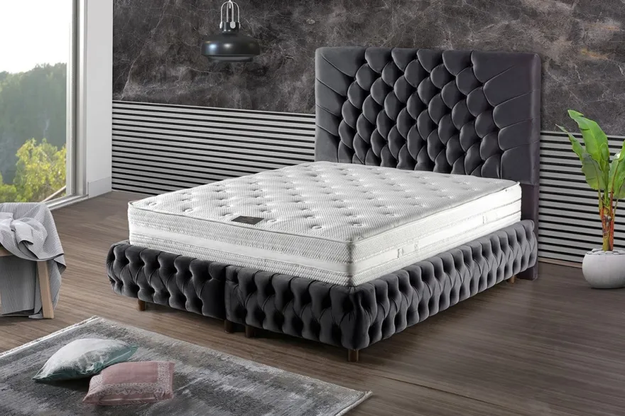 Casa Padrino Luxus Doppelbett Grau / Braun - Verschiedene Größen - Modernes Bett mit Matratze - Schlafzimmer Möbel