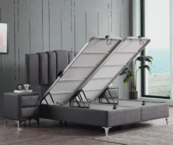 Casa Padrino Luxus Doppelbett Grau / Weiß / Silber 180 x 200 cm - Massivholz Bett mit Kopfteil und Matratze - Schlafzimmer Möbel - Hotel Möbel - Luxus Möbel - Luxus Einrichtung