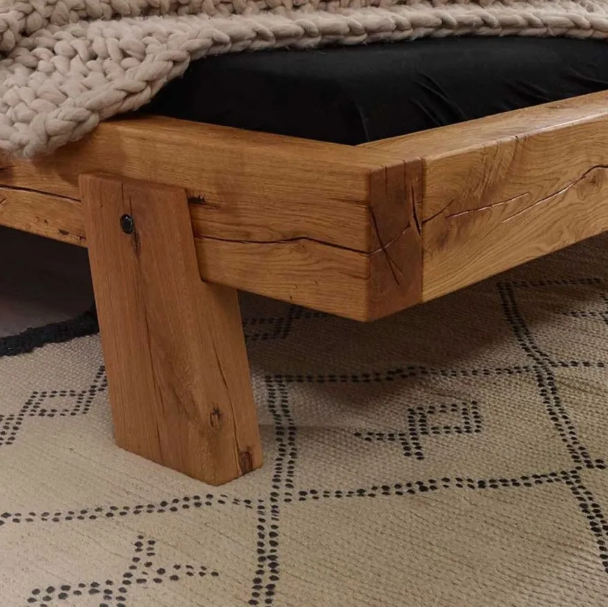Casa Padrino Luxus Doppelbett Naturfarben - Verschiedene Größen - Massivholz Bett mit Kopfteil und Matratze - Hotel Möbel - Schlafzimmer Möbel - Luxus Möbel - Luxus Einrichtung