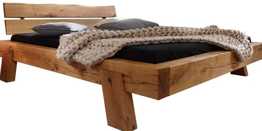 Casa Padrino Luxus Doppelbett Naturfarben - Verschiedene Größen - Massivholz Bett mit Kopfteil und Matratze - Hotel Möbel - Schlafzimmer Möbel - Luxus Möbel - Luxus Einrichtung