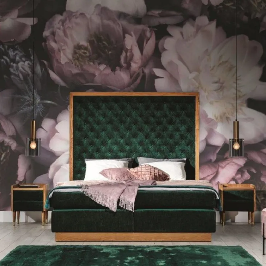 Casa Padrino Luxus Doppelbett Dunkelgrün / Naturfarben - Verschiedene Größen - Modernes Massivholz Bett mit Kopfteil - Moderne Schlafzimmer Möbel - Luxus Kollektion