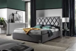 Casa Padrino Luxus Doppelbett Grau / Silber - Verschiedene Größen - Modernes Massivholz Bett mit Kopfteil - Schlafzimmer Möbel - Luxus Kollektion