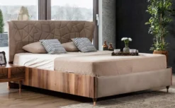 Casa Padrino Luxus Doppelbett Grau / Braun / Kupfer 193 x 225 x H. 115 cm - Massivholz Bett - Schlafzimmer Möbel - Hotel Möbel - Luxus Möbel - Luxus Einrichtung