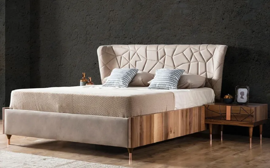 Casa Padrino Luxus Doppelbett Grau / Braun / Kupfer 193 x 225 x H. 115 cm - Massivholz Bett - Schlafzimmer Möbel - Hotel Möbel - Luxus Möbel - Luxus Einrichtung