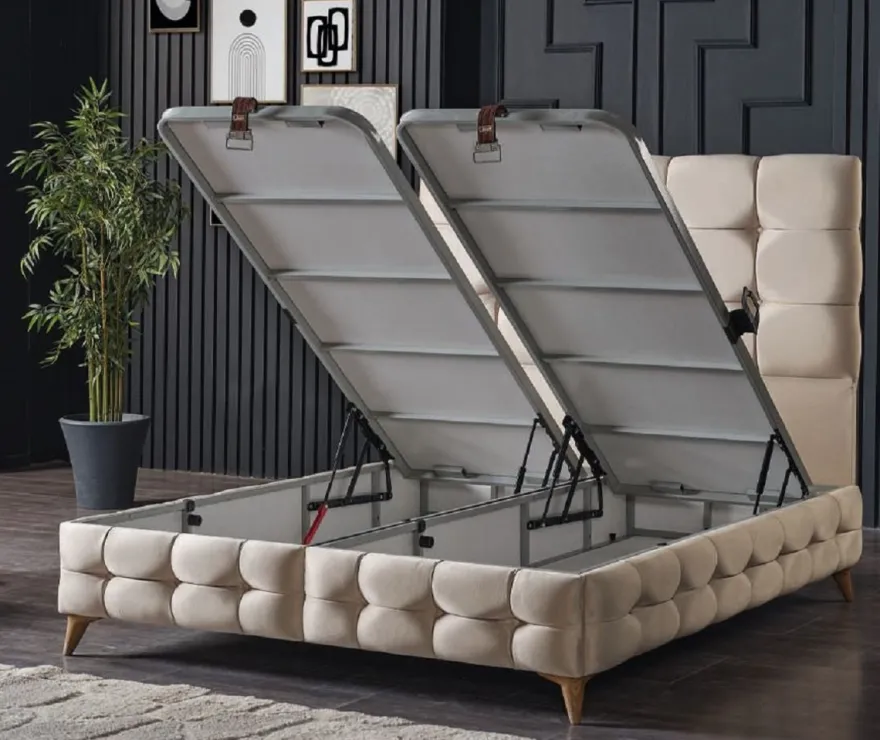 Casa Padrino Luxus Doppelbett Creme / Weiß / Braun 180 x 200 cm - Massivholz Bett mit Kopfteil und Matratze - Schlafzimmer Möbel - Hotel Möbel - Luxus Möbel - Luxus Einrichtung