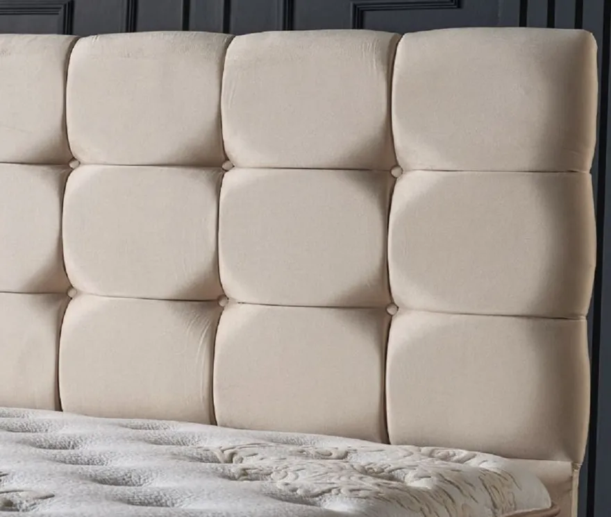 Casa Padrino Luxus Doppelbett Creme / Weiß / Braun 180 x 200 cm - Massivholz Bett mit Kopfteil und Matratze - Schlafzimmer Möbel - Hotel Möbel - Luxus Möbel - Luxus Einrichtung