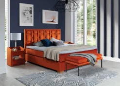 Casa Padrino Luxus Doppelbett Orange / Naturfarben - Verschiedene Größen - Modernes Massivholz Bett mit Kopfteil - Moderne Schlafzimmer Möbel - Luxus Kollektion