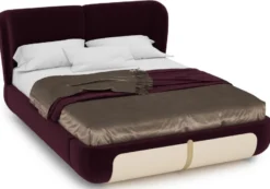 Casa Padrino Luxus Doppelbett Lila / Creme / Beige 207 x 225 x H. 110 cm - Massivholz Bett - Schlafzimmer Möbel - Hotel Möbel - Luxus Möbel - Luxus Einrichtung
