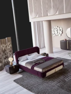 Casa Padrino Luxus Doppelbett Lila / Creme / Beige 207 x 225 x H. 110 cm - Massivholz Bett - Schlafzimmer Möbel - Hotel Möbel - Luxus Möbel - Luxus Einrichtung