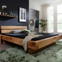 Casa Padrino Luxus Doppelbett Naturfarben - Verschiedene Größen - Massivholz Bett mit Kopfteil und Matratze - Hotel Möbel - Schlafzimmer Möbel - Luxus Einrichtung - Luxus Möbel