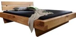 Casa Padrino Luxus Doppelbett Naturfarben - Verschiedene Größen - Massivholz Bett mit Kopfteil und Matratze - Hotel Möbel - Schlafzimmer Möbel - Luxus Einrichtung - Luxus Möbel