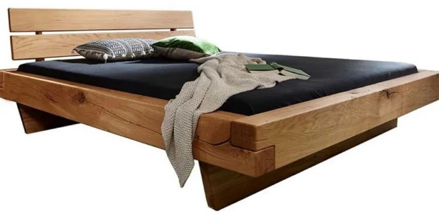 Casa Padrino Luxus Doppelbett Naturfarben - Verschiedene Größen - Massivholz Bett mit Kopfteil und Matratze - Hotel Möbel - Schlafzimmer Möbel - Luxus Einrichtung - Luxus Möbel