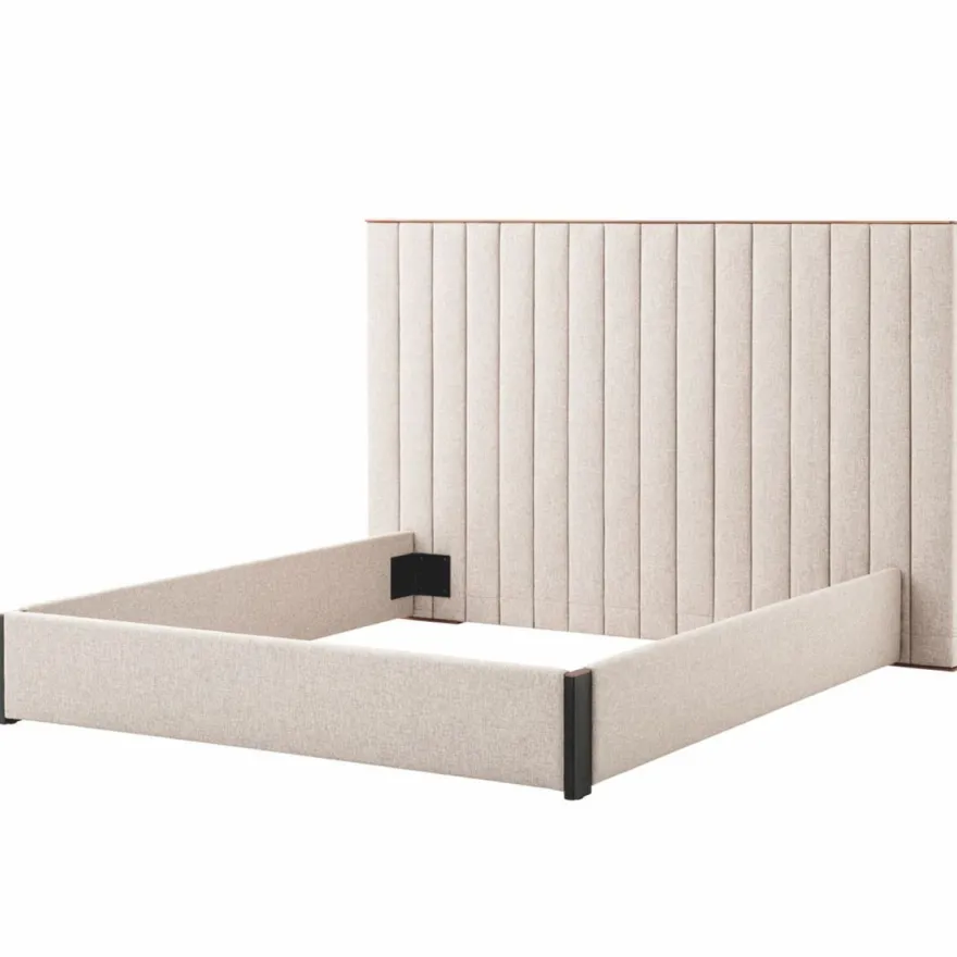 Casa Padrino Luxus Doppelbett Naturfarben / Messing / Schwarzgrau 180 x 210 cm - Schlafzimmer Möbel