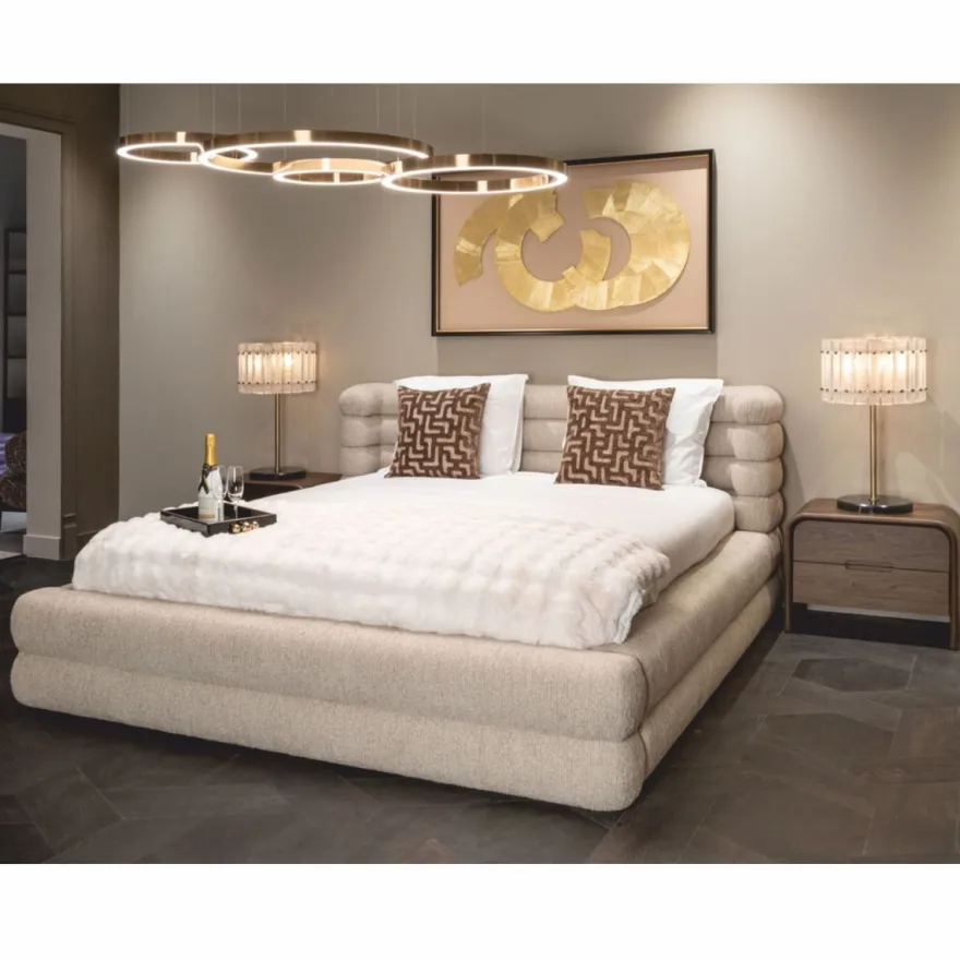 Casa Padrino Luxus Doppelbett Naturfarben 180 x 210 cm - Schlafzimmer Möbel